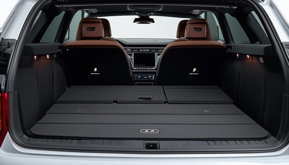 Interior view of the 2024 Audi Q5's spacious cargo area with the rear seats folded down, showcasing its practicality