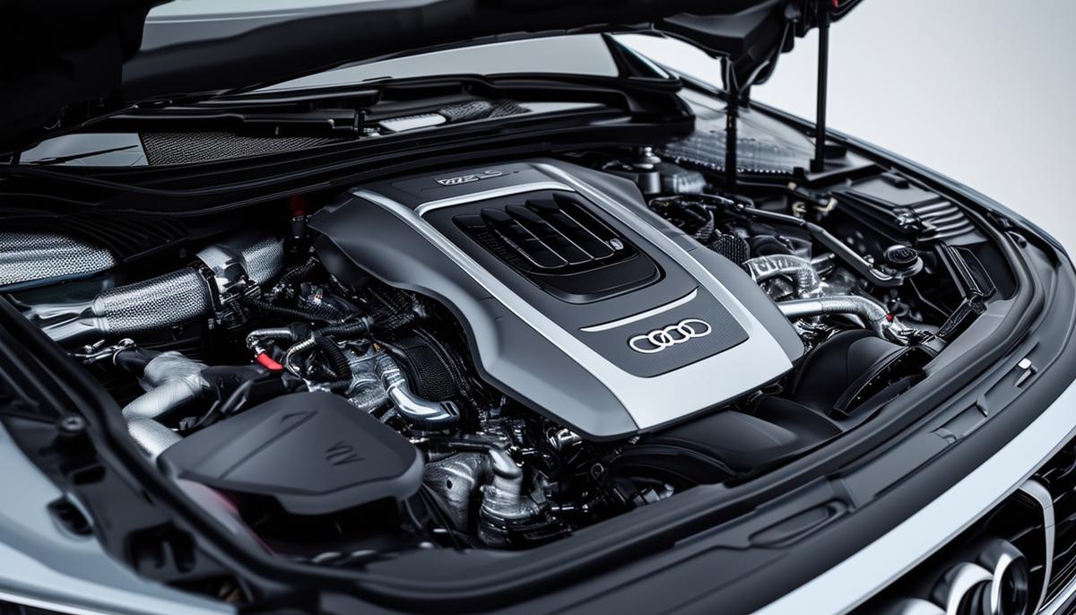 Close-up view of the 2024 Audi Q5's turbocharged engine, showcasing its power and engineering
