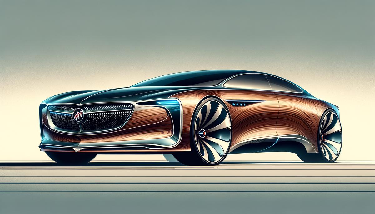 A futuristic concept design of a modern Buick Roadmaster, combining classic elements with cutting-edge electric vehicle technology