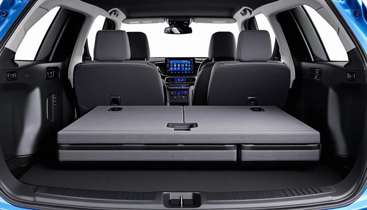 The spacious interior of the 2024 Toyota RAV4 Hybrid with rear seats folded, showcasing its impressive cargo capacity