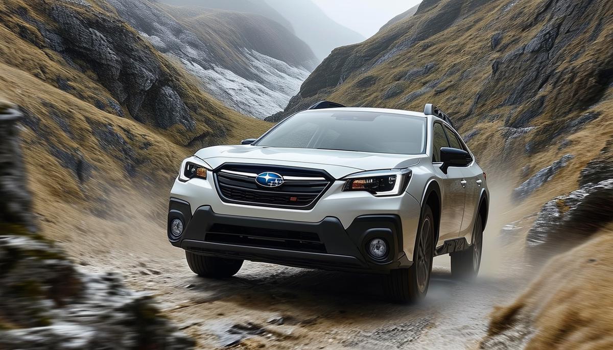 Subaru Outback Wilderness traversing a narrow mountain pass